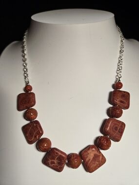 Sponge Coral Statement Necklace With Carved Sponge Coral Floral Beads